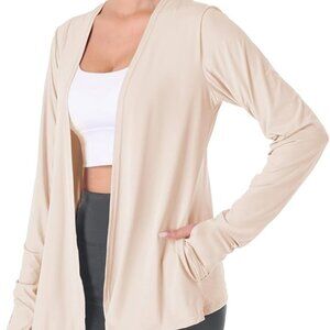 Lightweight Cardigan Thumb Hole Pocket Sun Protection Open Front Summer Jacket M
